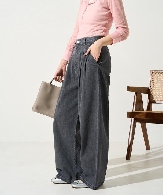 直筒雙褶牛仔褲