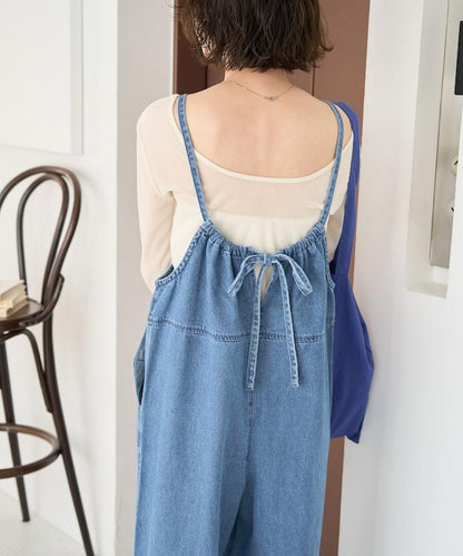 繫帶設計 牛仔面料 揹帶褲