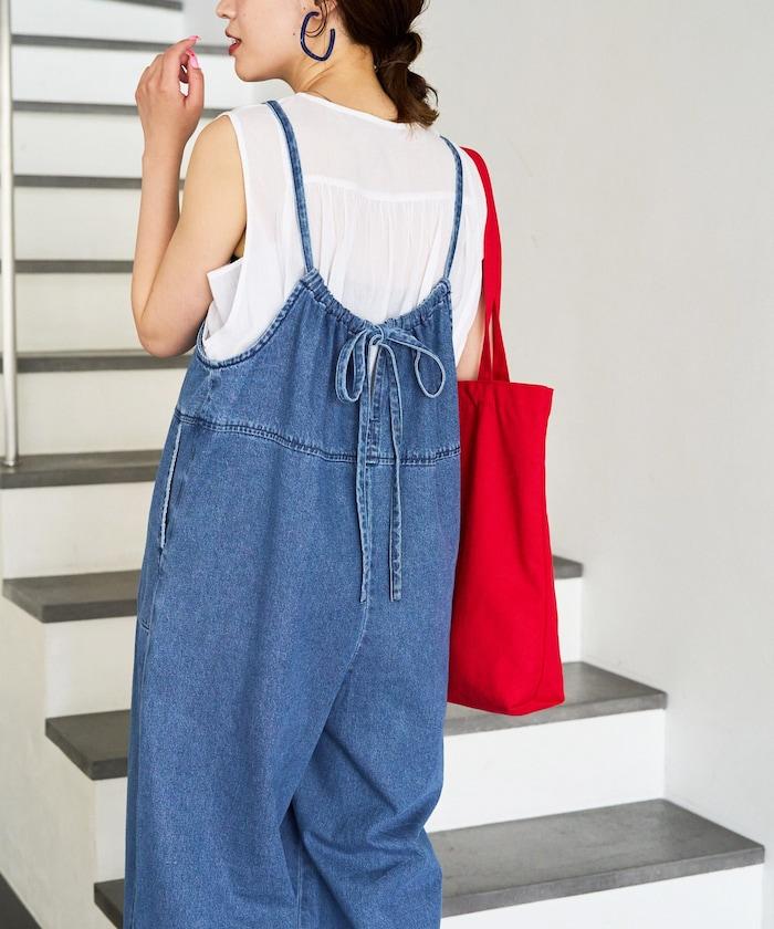 繫帶設計 牛仔面料 揹帶褲