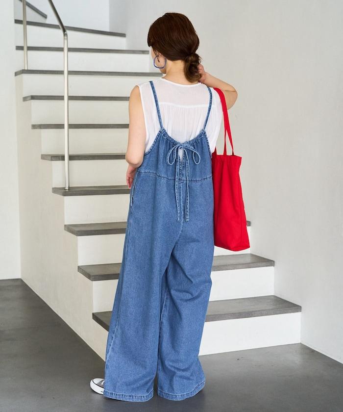 繫帶設計 牛仔面料 揹帶褲