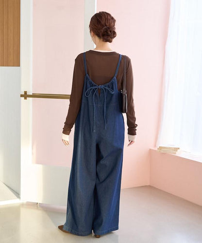 繫帶設計 牛仔面料 揹帶褲