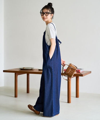 繫帶設計 牛仔面料 揹帶褲