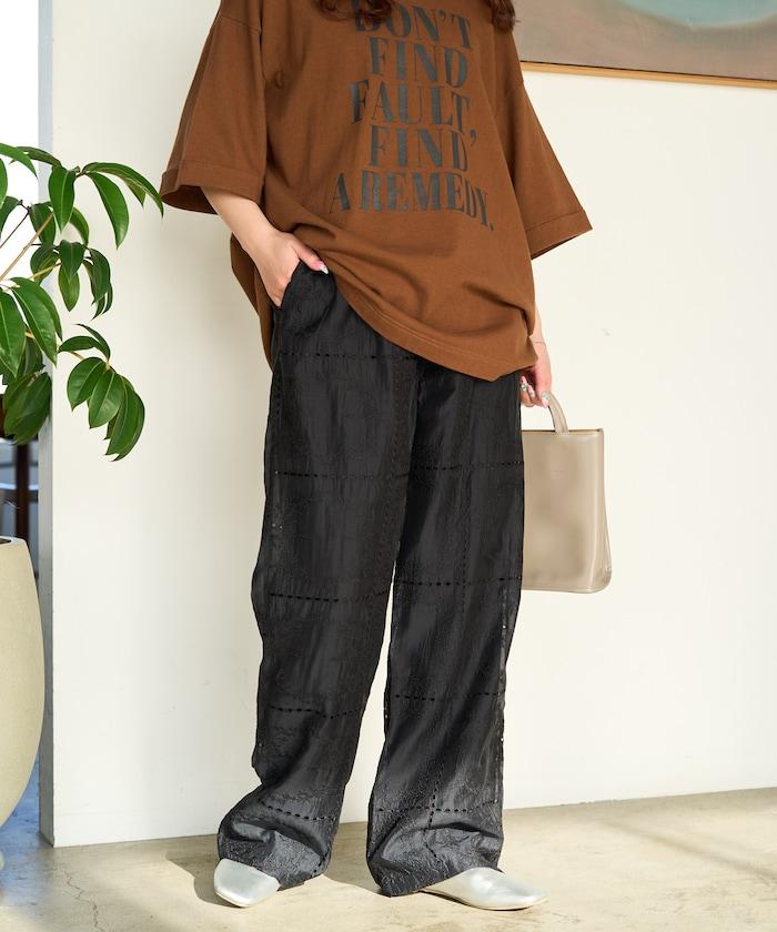 拼接風滿版刺繡 寬鬆 可成套搭配 褲子