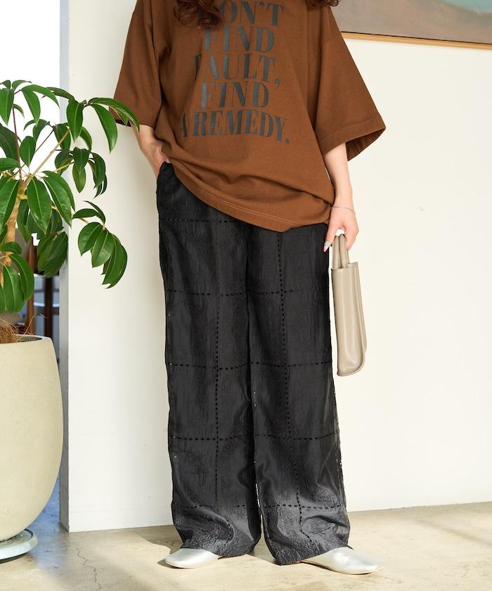 拼接風滿版刺繡 寬鬆 可成套搭配 褲子