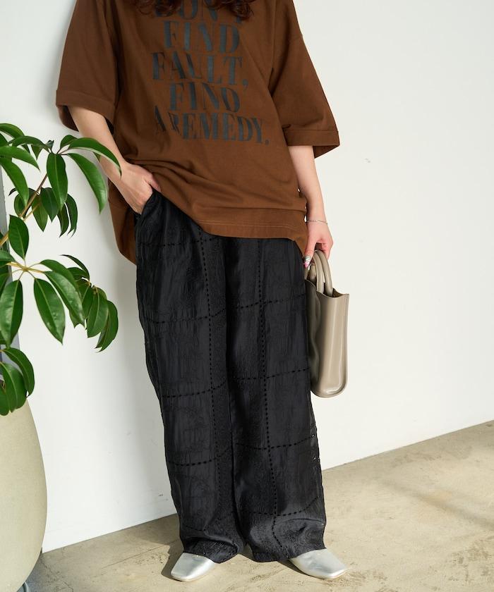 拼接風滿版刺繡 寬鬆 可成套搭配 褲子