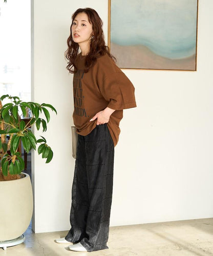 拼接風滿版刺繡 寬鬆 可成套搭配 褲子