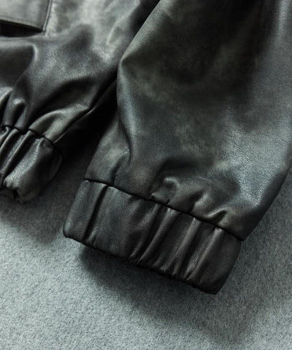 立領仿皮短外套