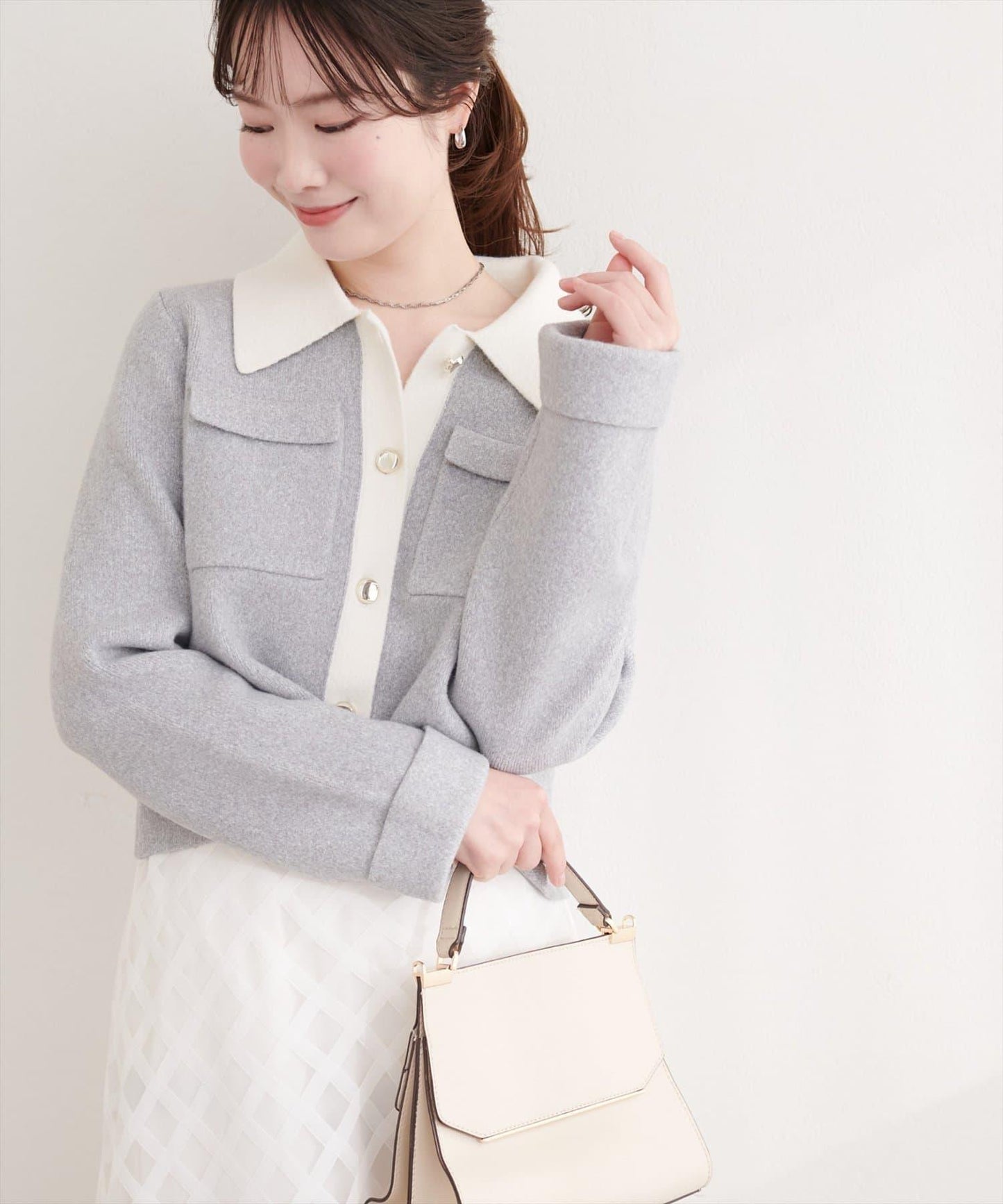 配色領設計 針織開衫