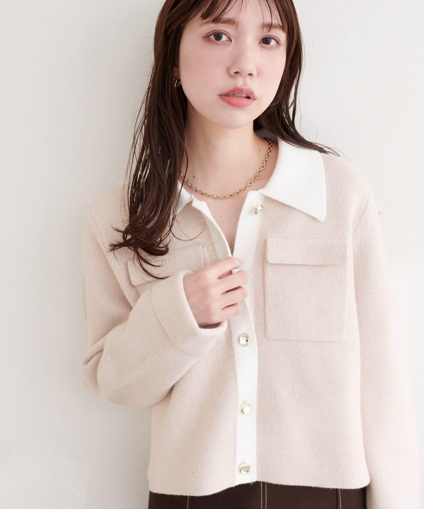 配色領設計 針織開衫