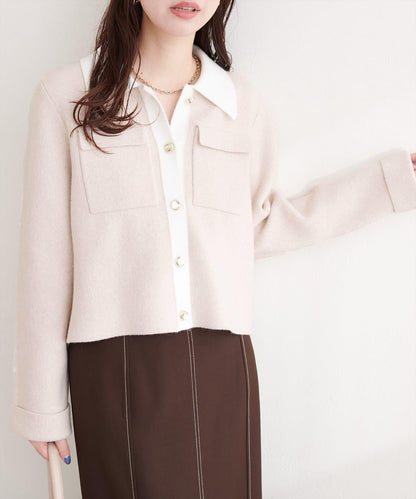 配色領設計 針織開衫