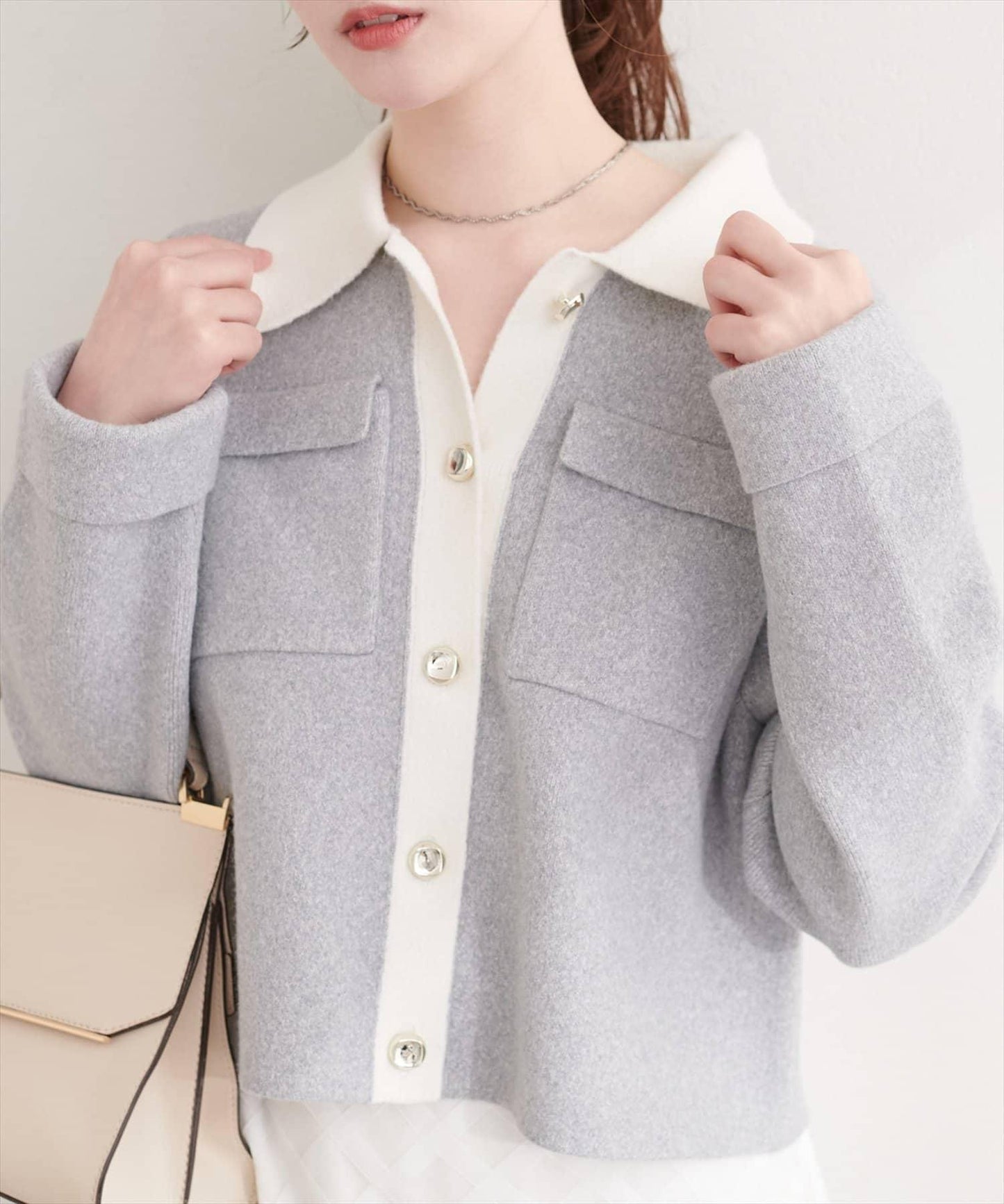 配色領設計 針織開衫