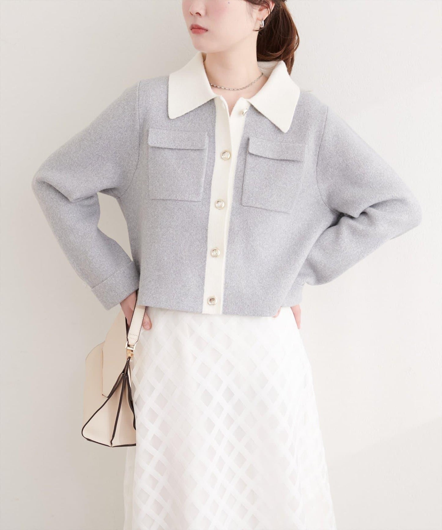 配色領設計 針織開衫