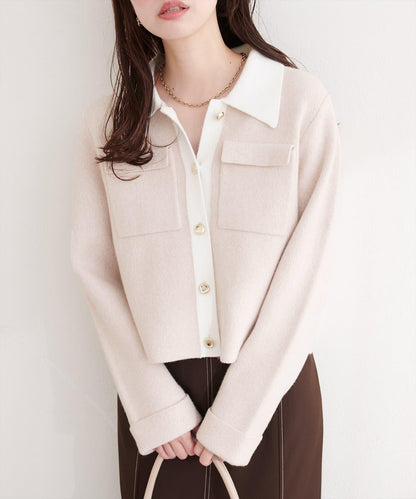 配色領設計 針織開衫