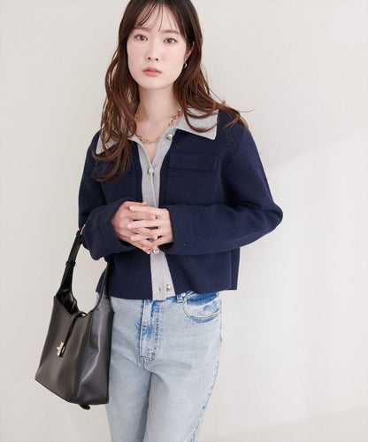 配色領設計 針織開衫