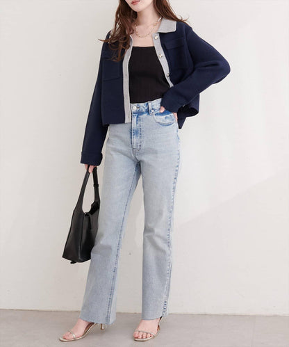 配色領設計 針織開衫