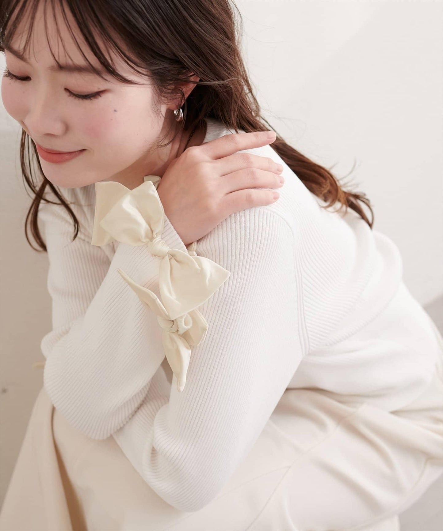 袖口蝴蝶結羅紋針織開衫