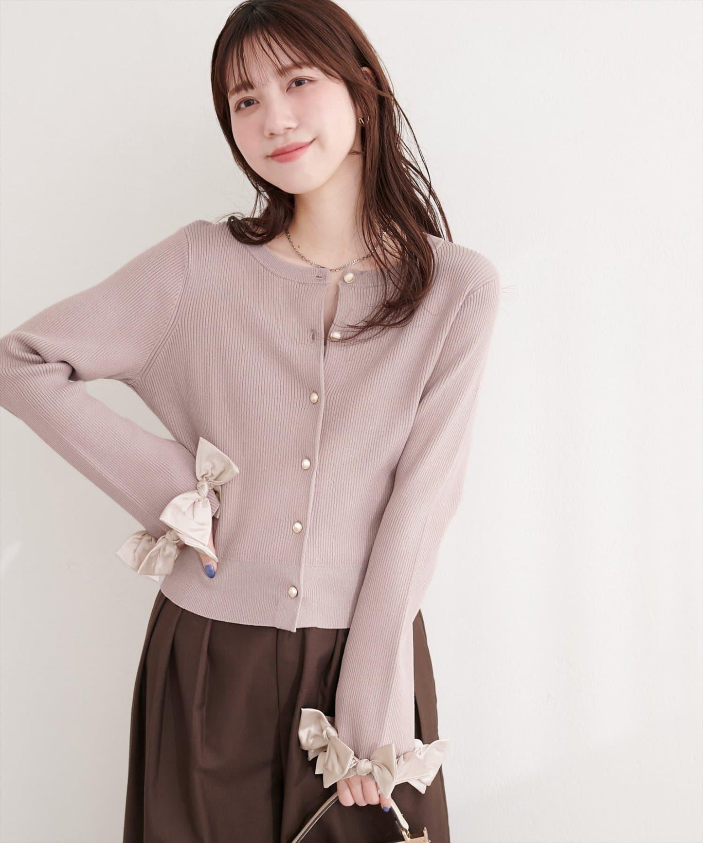 袖口蝴蝶結羅紋針織開衫