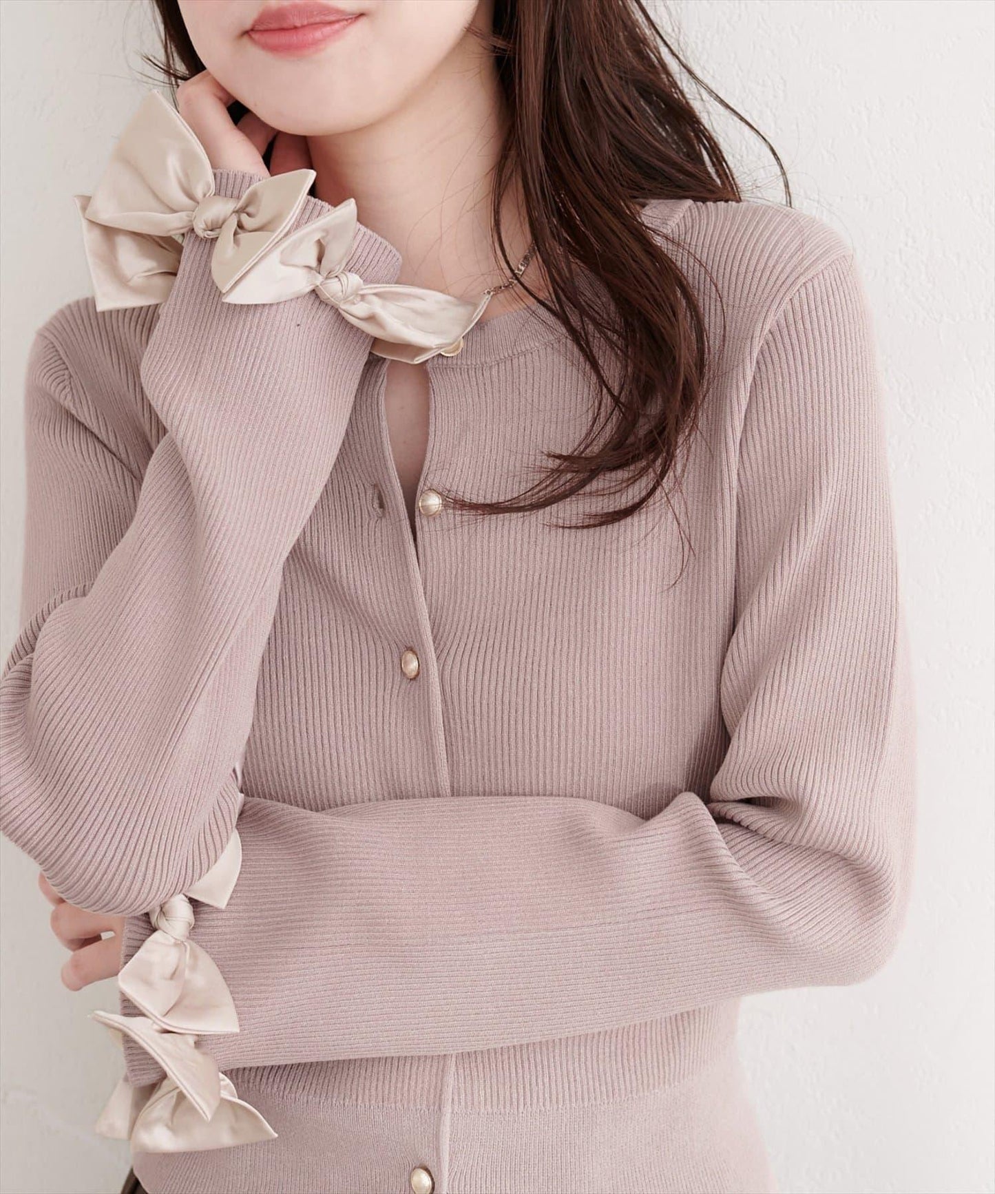 袖口蝴蝶結羅紋針織開衫