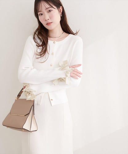 袖口蝴蝶結羅紋針織開衫