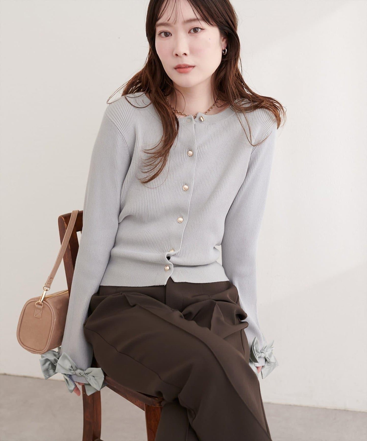 袖口蝴蝶結羅紋針織開衫