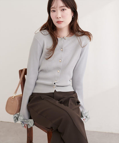 袖口蝴蝶結羅紋針織開衫