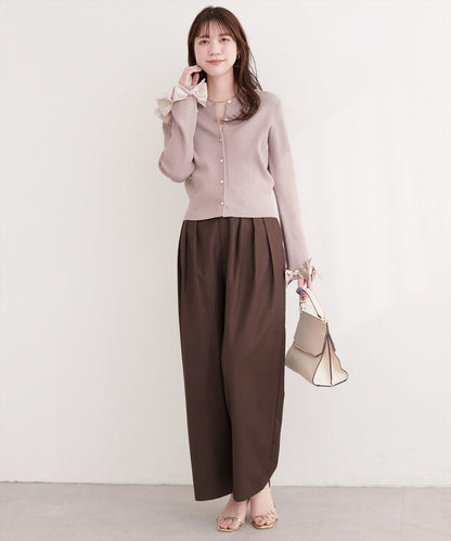 袖口蝴蝶結羅紋針織開衫