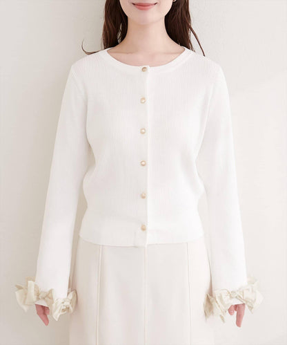 袖口蝴蝶結羅紋針織開衫