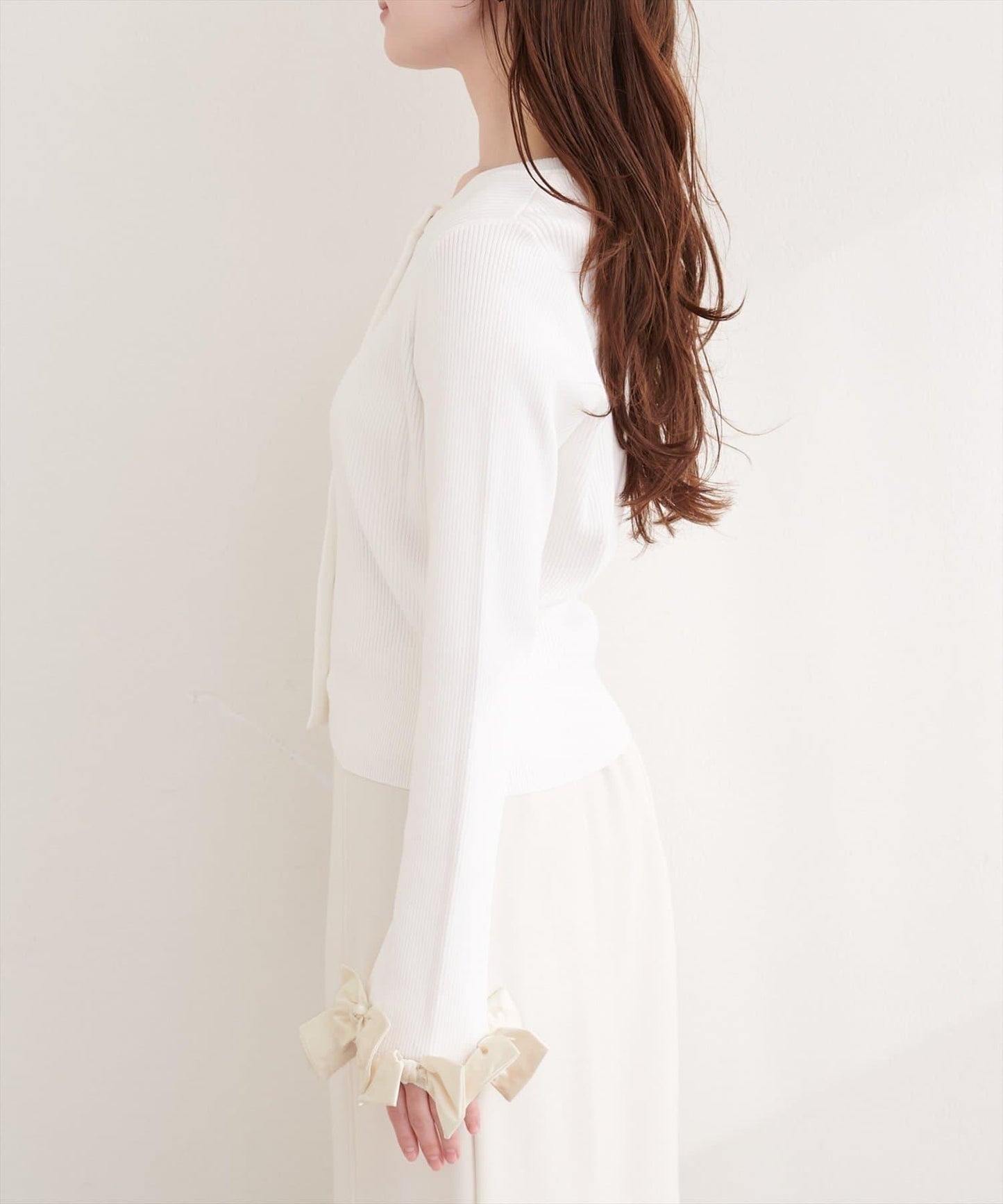 袖口蝴蝶結羅紋針織開衫