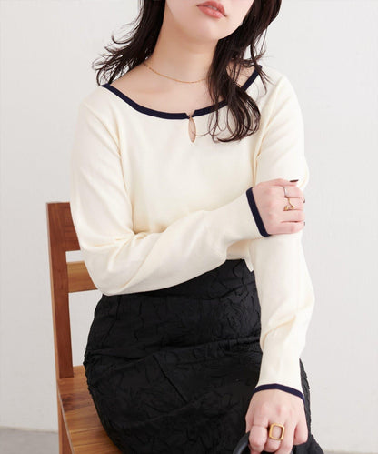 拼色條形扣設計 針織上衣