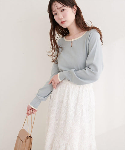 拼色條形扣設計 針織上衣