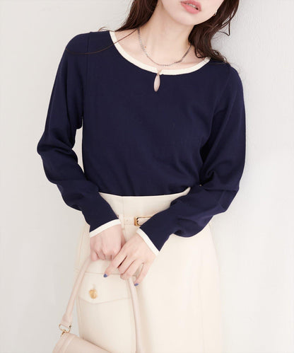 拼色條形扣設計 針織上衣