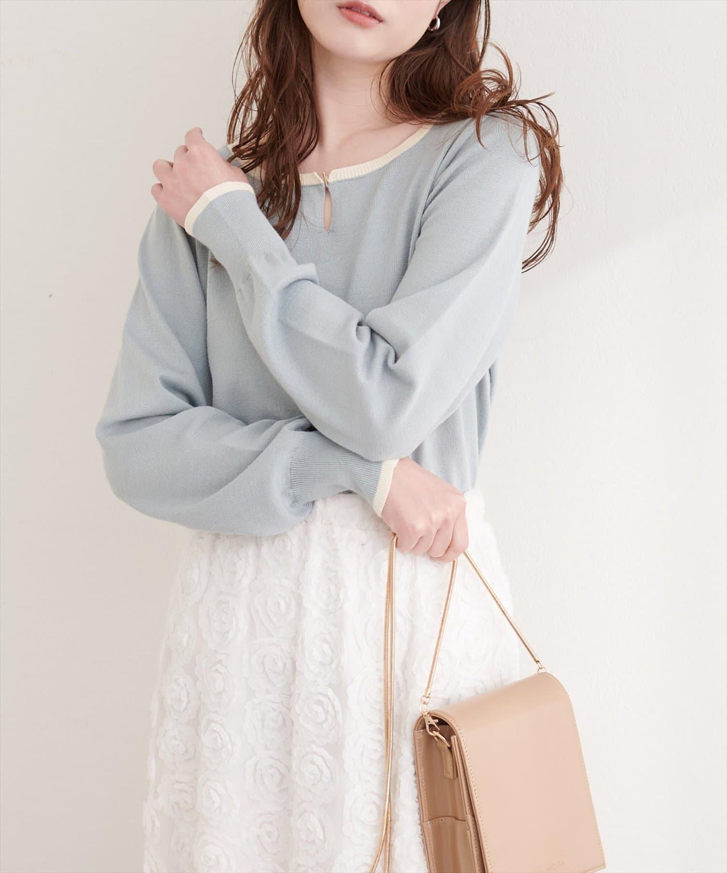 拼色條形扣設計 針織上衣