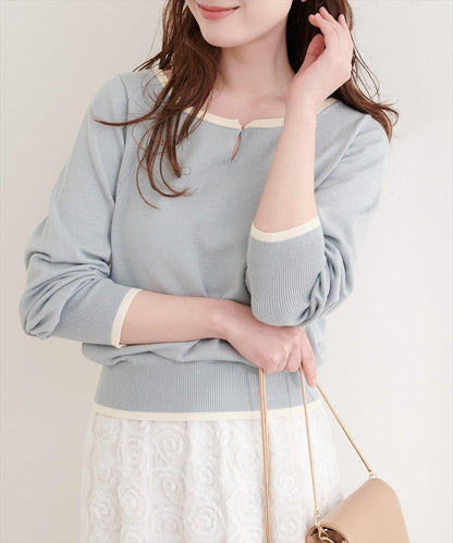 拼色條形扣設計 針織上衣