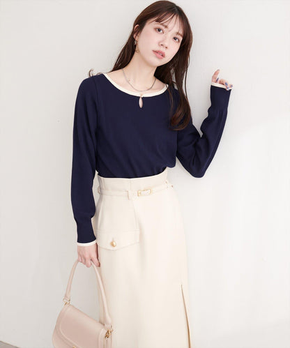 拼色條形扣設計 針織上衣