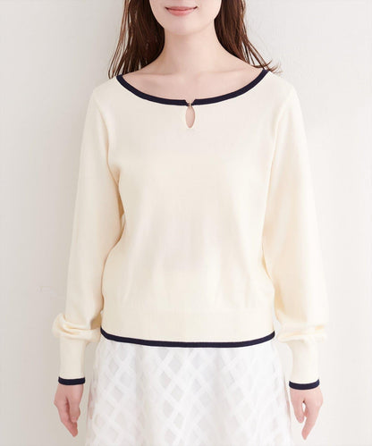 拼色條形扣設計 針織上衣