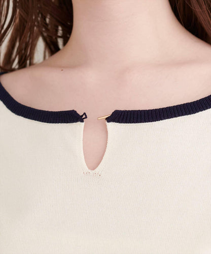 拼色條形扣設計 針織上衣