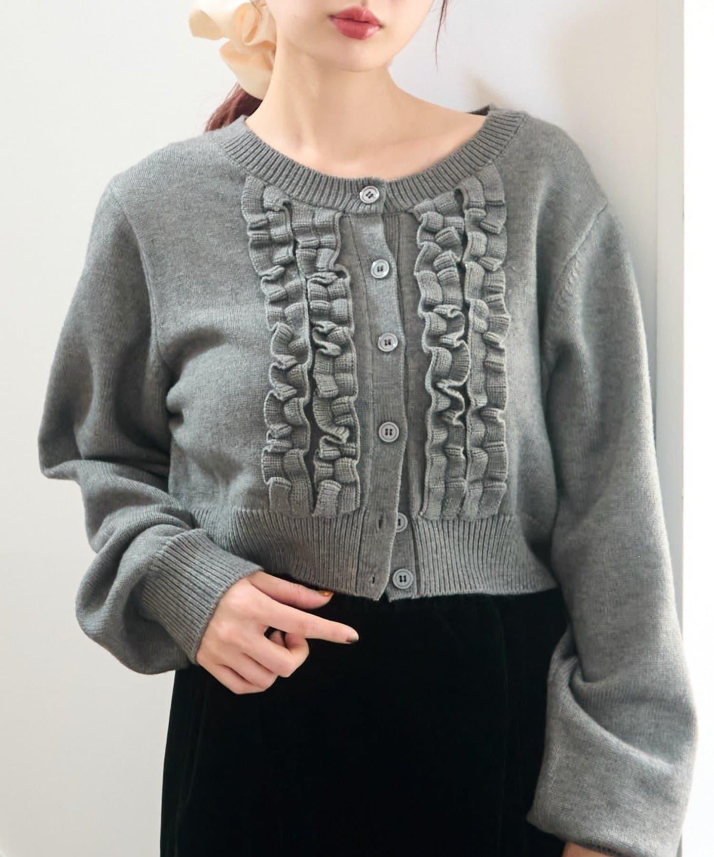 荷葉邊短款針織開衫