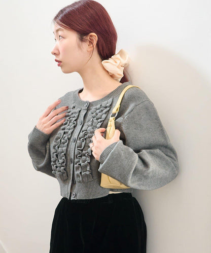 荷葉邊短款針織開衫