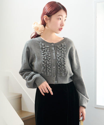 荷葉邊短款針織開衫