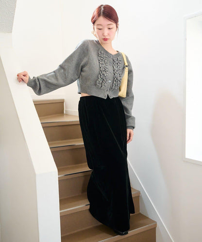 荷葉邊短款針織開衫