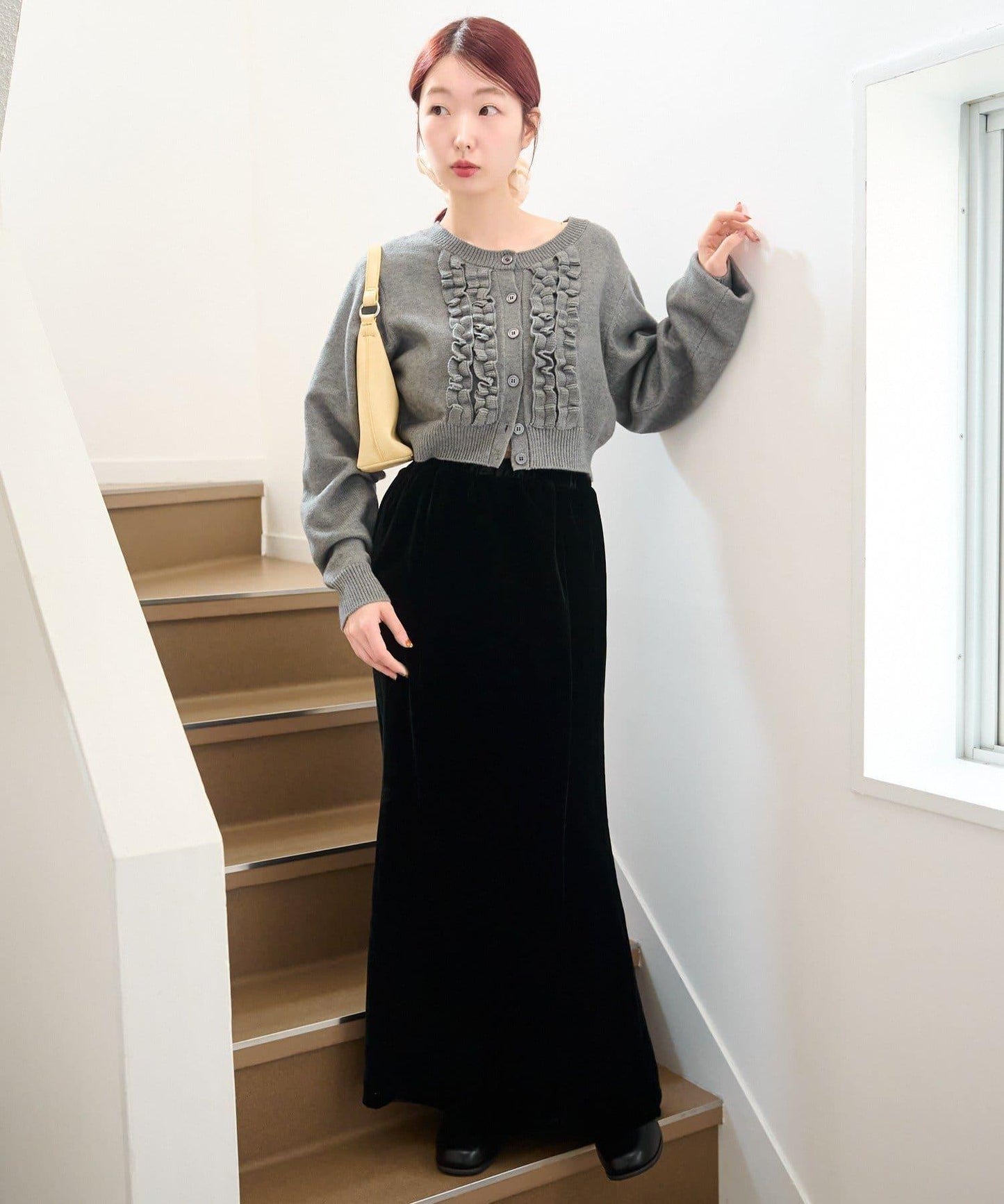 荷葉邊短款針織開衫