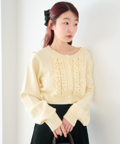 荷葉邊短款針織開衫