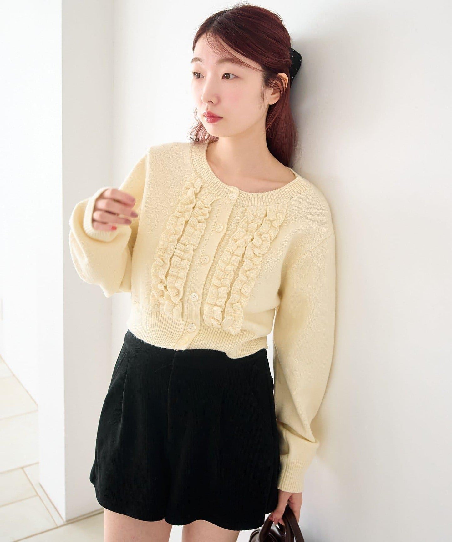 荷葉邊短款針織開衫