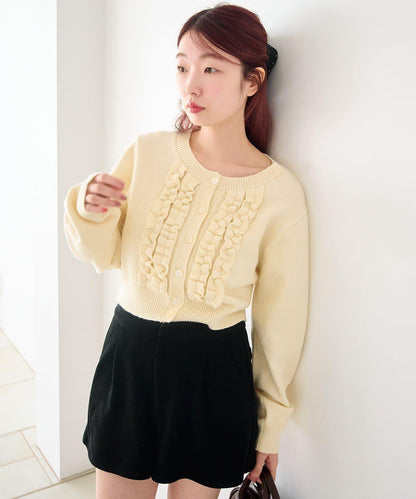 荷葉邊短款針織開衫