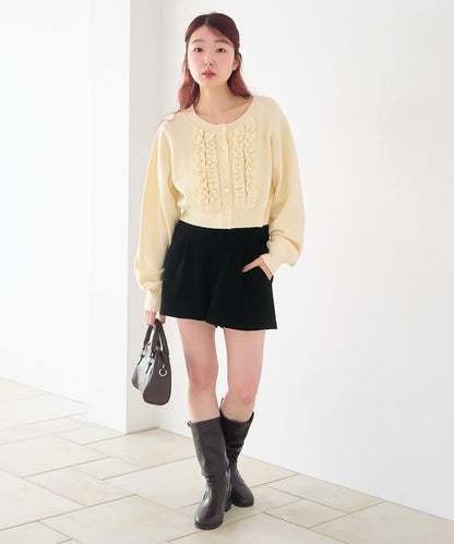 荷葉邊短款針織開衫