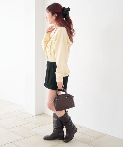 荷葉邊短款針織開衫