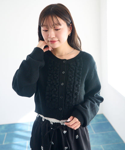 荷葉邊短款針織開衫