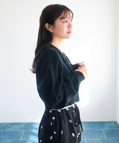 荷葉邊短款針織開衫