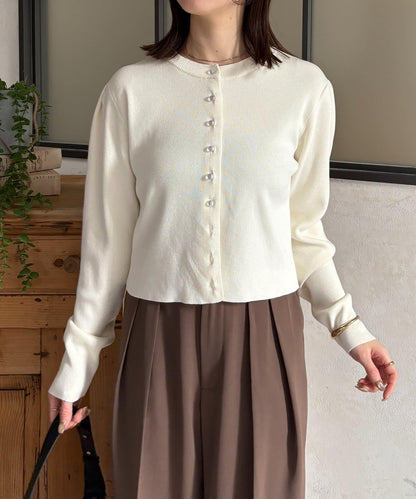 透明紐扣 肩部褶皺 針織開衫