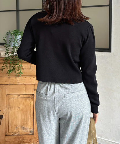 透明紐扣 肩部褶皺 針織開衫